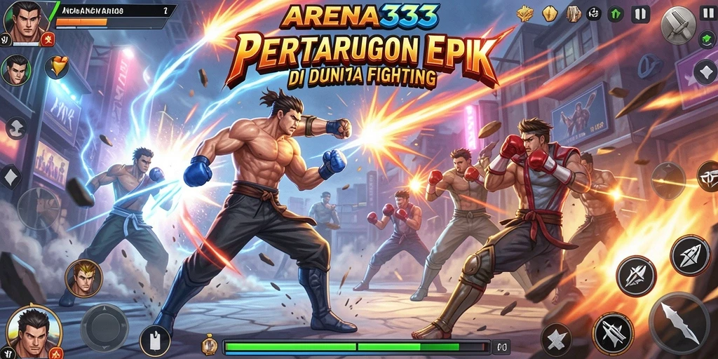Screenshot utama ARENA333 menampilkan pertarungan seru antar karakter.