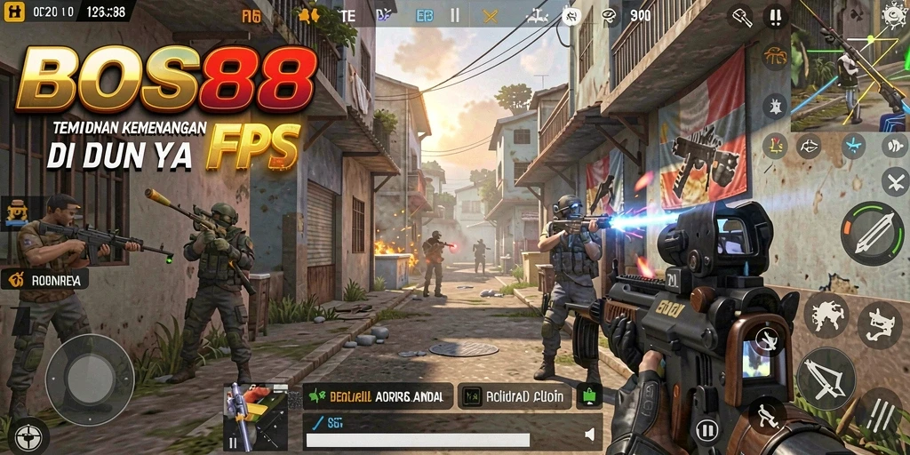 Tangkapan layar BOS88 menampilkan aksi gameplay FPS yang menegangkan.