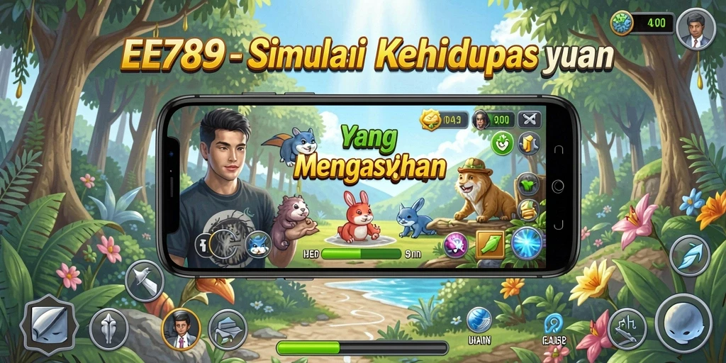 Tampilan gameplay utama EE789 menampilkan simulasi hidup yang interaktif dan menarik.