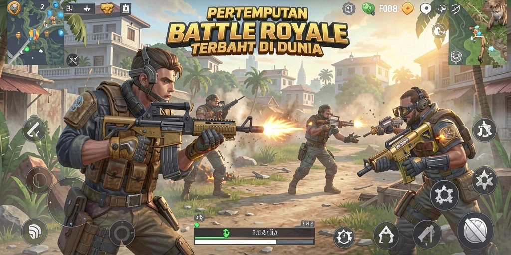 Tangkapan layar gameplay FO8 menampilkan aksi Battle Royale yang mendebarkan.