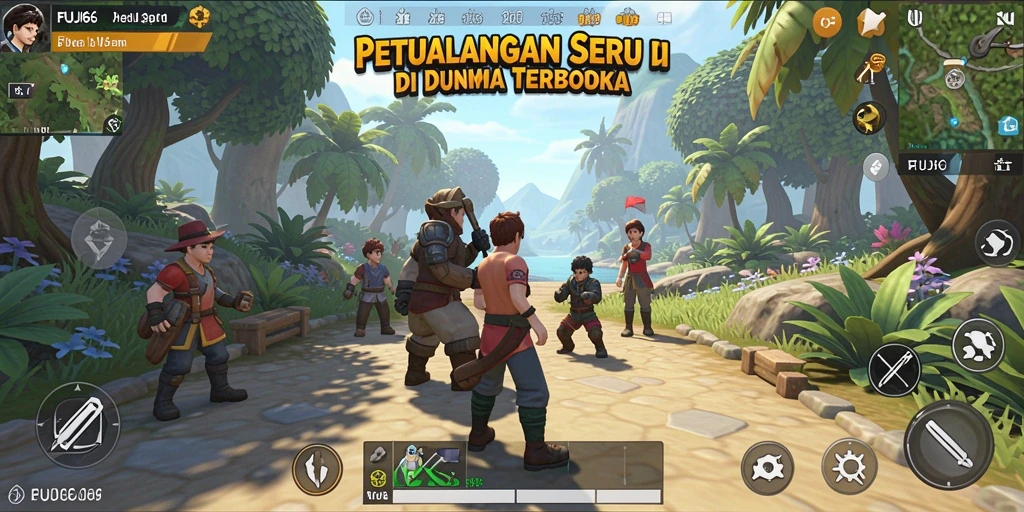 Screenshot gameplay FUJI66 yang menampilkan petualangan di dunia terbuka.