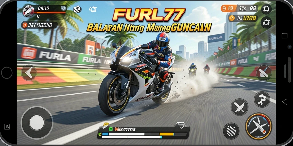 Gameplay FURLA77 dengan balapan motor yang seru dan mendebarkan.
