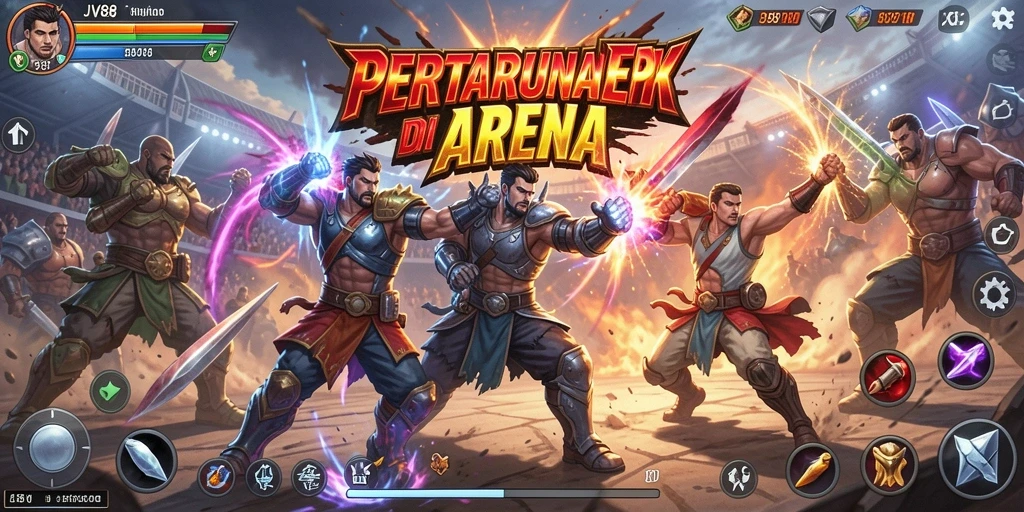 Screenshot gameplay JV88 menampilkan pertarungan mendebarkan antara dua karakter.