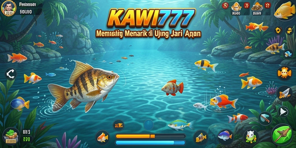 Tampilan gameplay KAWI777 yang menggambarkan aksi memancing yang seru.