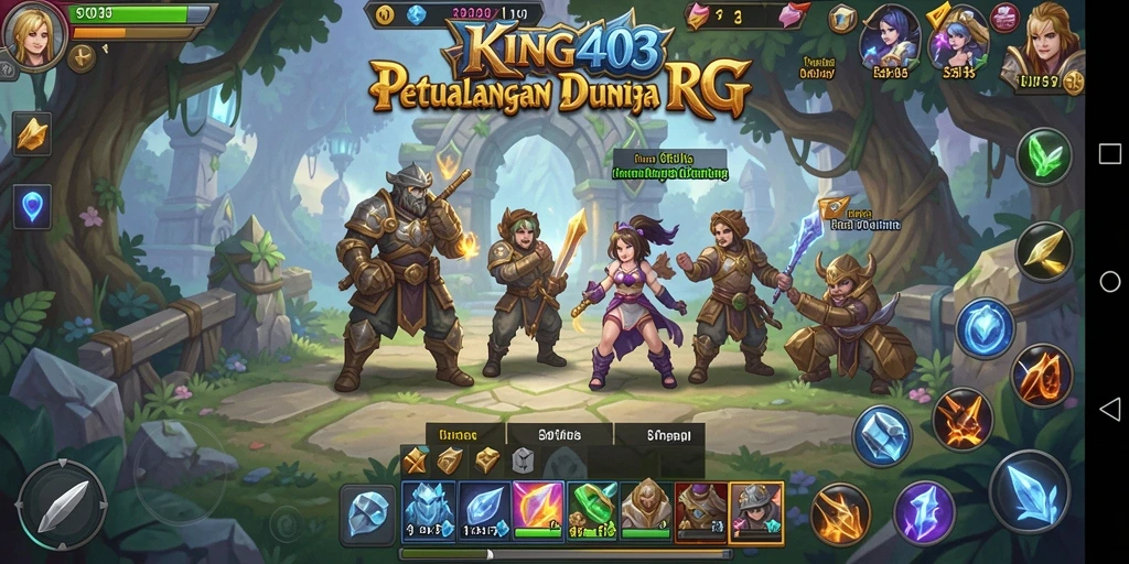 Screenshot gameplay KING403 yang menunjukkan pertarungan epik dan eksplorasi dunia.